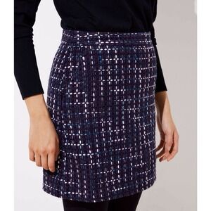 (A7) LOFT Navy Blue Plaid Tweed Pocket Shift Mini Classic Preppy Skirt‎ 2